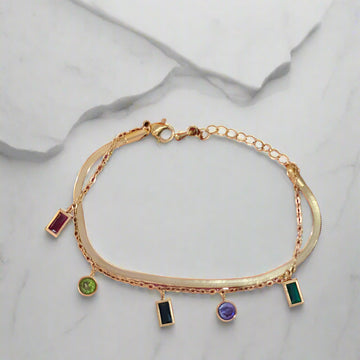 ANTI TARNISH MULTI STONE DOUBLE CHAIN BRACELET