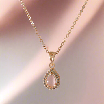 ROSE GOLD PLATED OVAL SHAPE LIGHT PINK PENDANT CHAIN