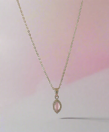 SILVER PLATED LIGHT PINK CRYSTAL PENDANT CHAIN