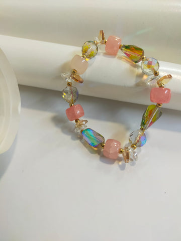 STYLISH LIGHT PINK CRYSTAL BEADED BRACELET FOR WOMEN AND GIRLS