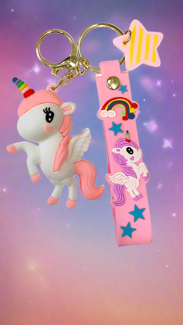 3D Cartoon Character rubber keychain with Strap Charm & Metal Hook.