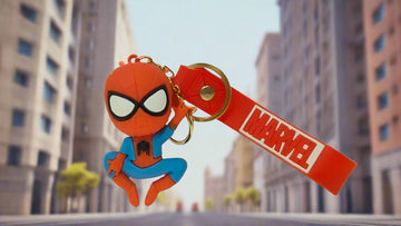 3D Cartoon Character rubber keychain with Strap Charm & Metal Hook.