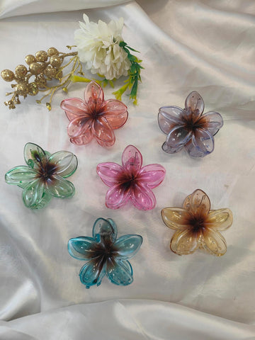 Stylish Flower Transparent Hair Claw Clips Set, Gradient Lily Design for Women & Girls