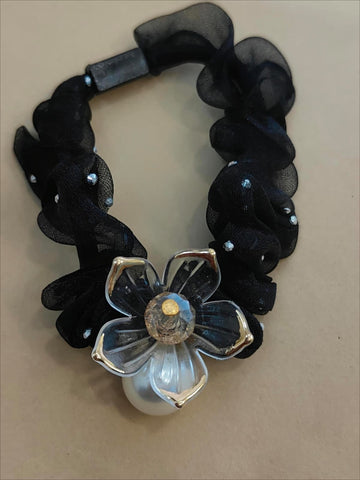 Stylish Pearl Flower Organza shimmer Hair Scrunchies, Elastic Rubber Bands For Ponytail Holder.