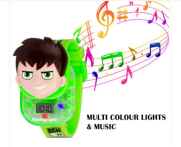 Aude kids Digital dial Ben 10 rotating Light glowing with music tune watch