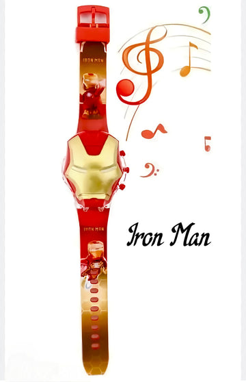 Aude kids Digital dial Iron man rotating Light glowing with music tune watch.