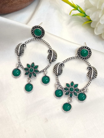 Green Glow Floral Chandbali Earring