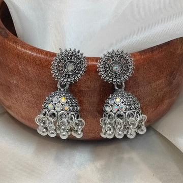 Crystal Shine Mandala Oxidized Jhumkis