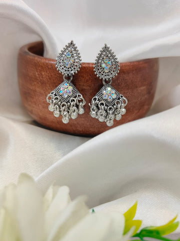 Crystal Shine Oxidized Jhumkis