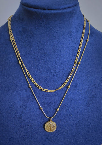 ANTI TARNISH GOLD TONE PLATED DAINTY BEADED TWO LAYER NECKLACE