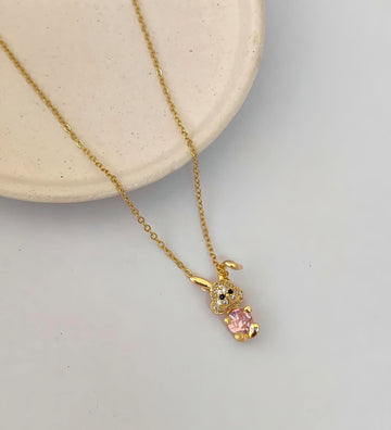 Anti-tarnish Pink Diamond Bunny Pendant Chain