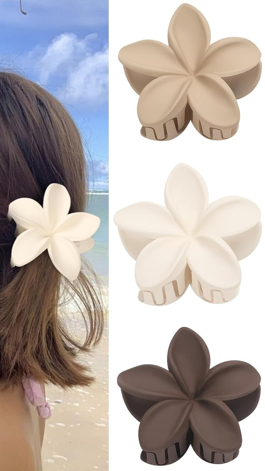 Stylish Flower Medium Matte Hair Claw Clips Set, Gradient Lily Design for Women & Girls