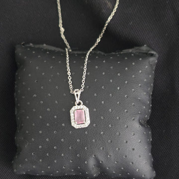 SILVER PLATED CUBIC LIGHT PINK CRYSTAL STUD PENDANT CHAIN