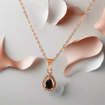 ROSE GOLD PLATED OVAL SHAPE BLACK PENDANT CHAIN
