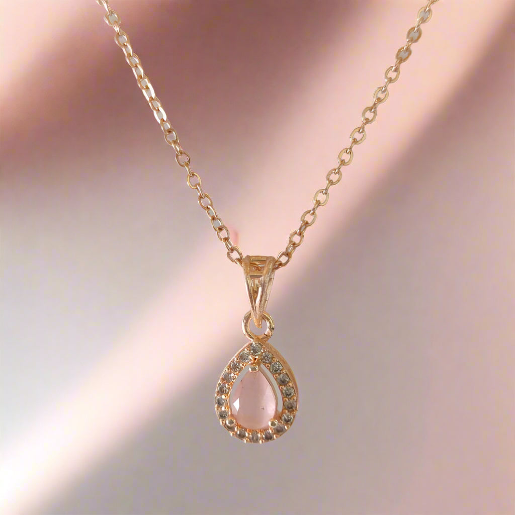 ROSE GOLD PLATED OVAL SHAPE LIGHT PINK PENDANT CHAIN