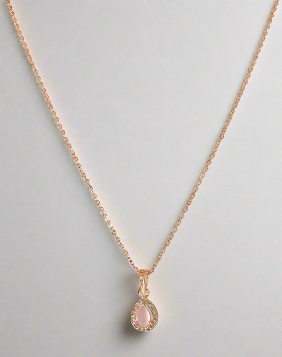 ROSE GOLD PLATED OVAL SHAPE LIGHT PINK PENDANT CHAIN