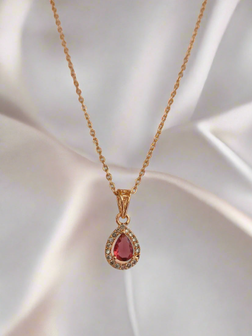 ROSE GOLD PLATED OVAL SHAPE PINK PENDANT CHAIN