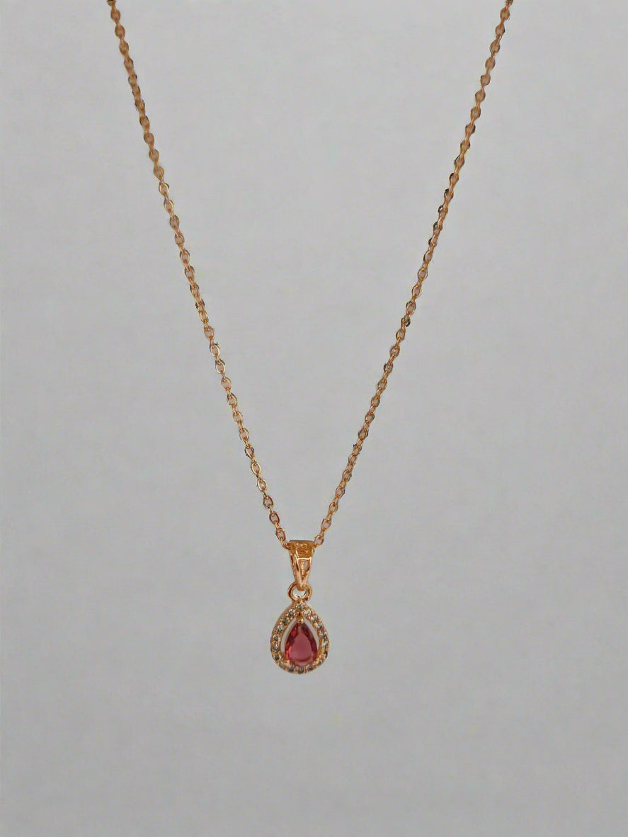 ROSE GOLD PLATED OVAL SHAPE PINK PENDANT CHAIN