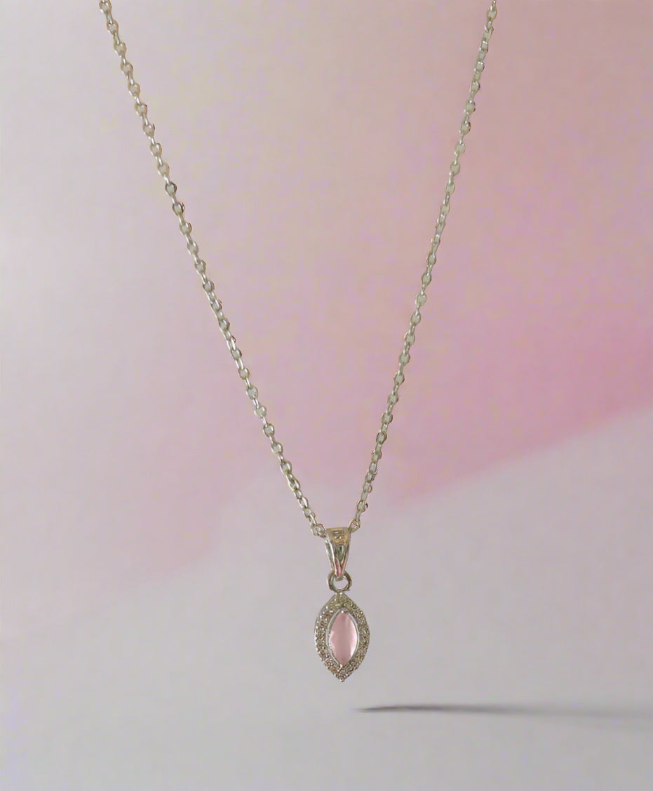 SILVER PLATED LIGHT PINK CRYSTAL PENDANT CHAIN