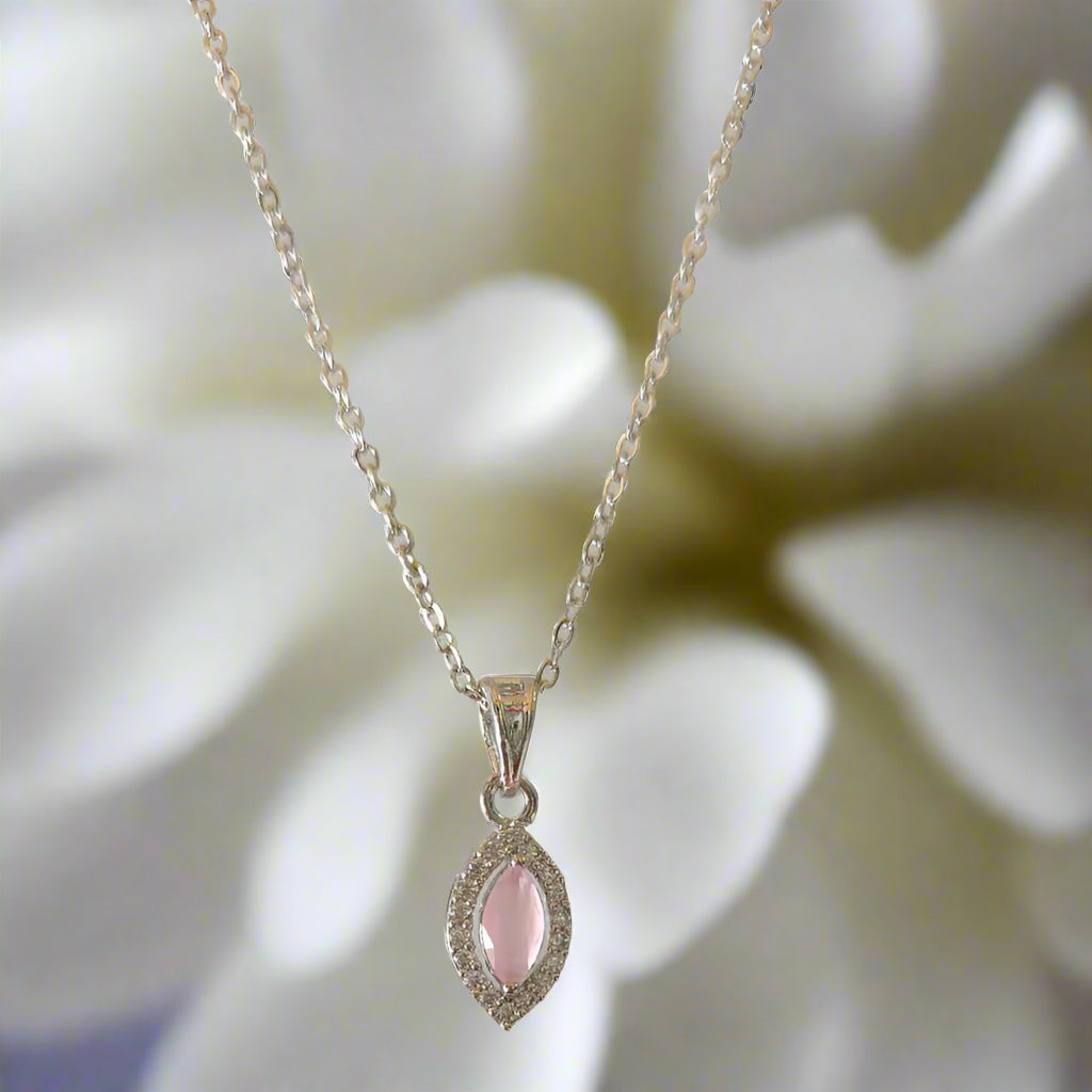 SILVER PLATED LIGHT PINK CRYSTAL PENDANT CHAIN
