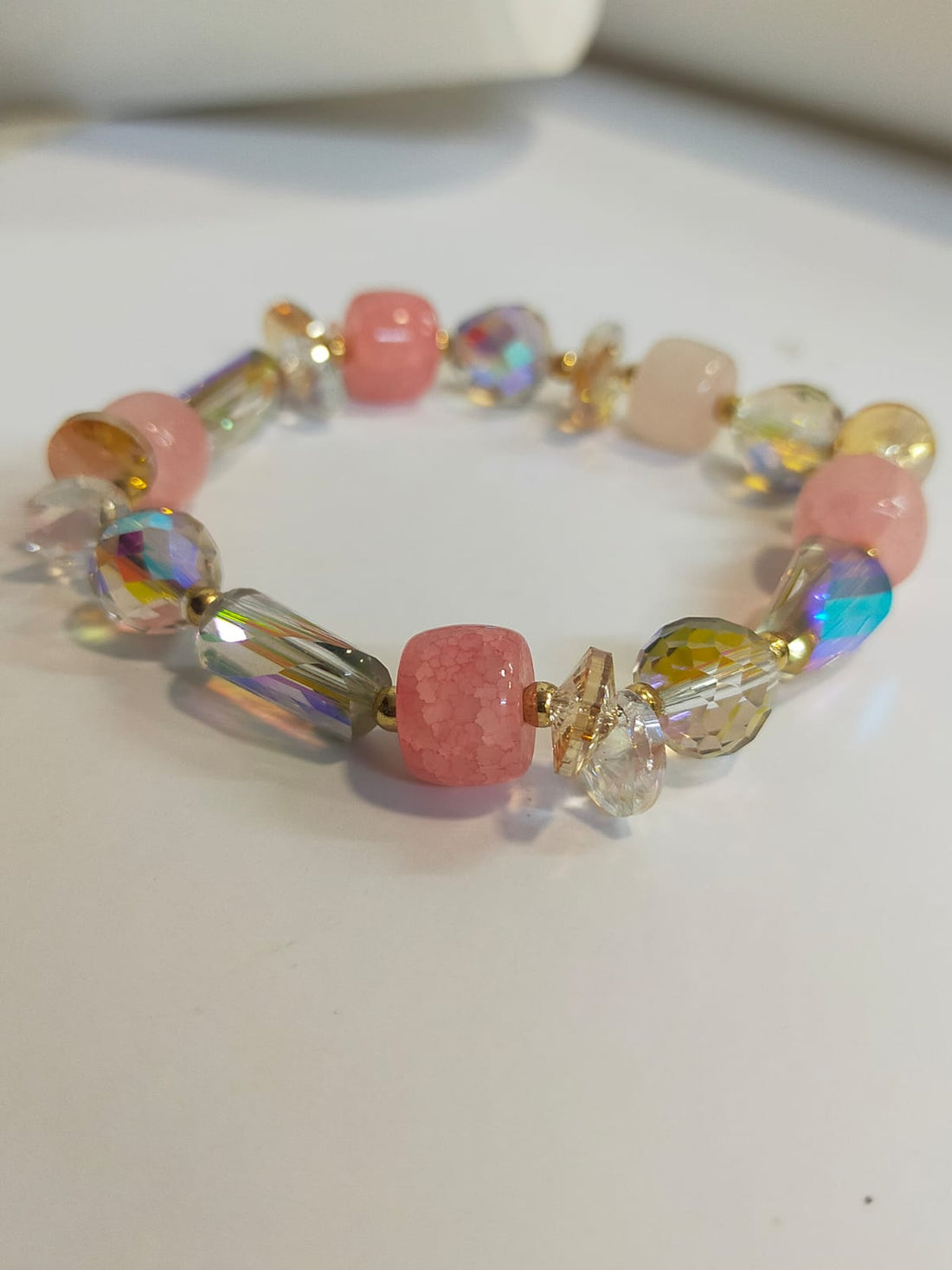 STYLISH LIGHT PINK CRYSTAL BEADED BRACELET FOR WOMEN AND GIRLS