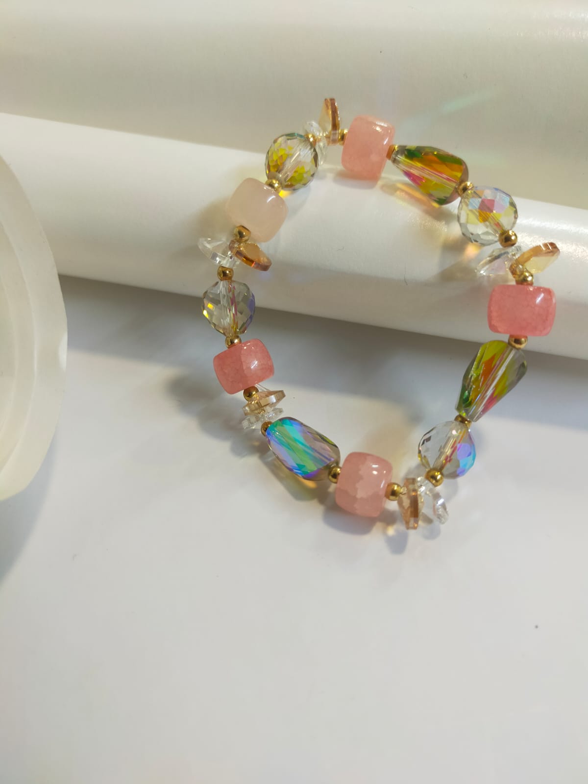 STYLISH LIGHT PINK CRYSTAL BEADED BRACELET FOR WOMEN AND GIRLS