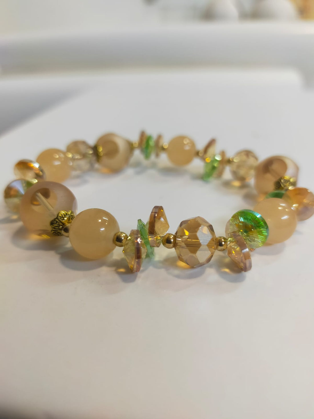 STYLISH GOLDEN BROWN ROUND CRYSTALBEADED BRACELET FOR WOMEN AND GIRLS