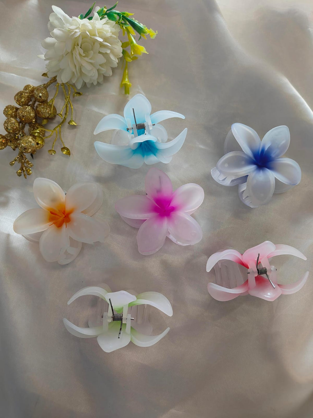 Stylish Flower Matte Hair Claw Clips Set, Gradient Lily Design for Women & Girls