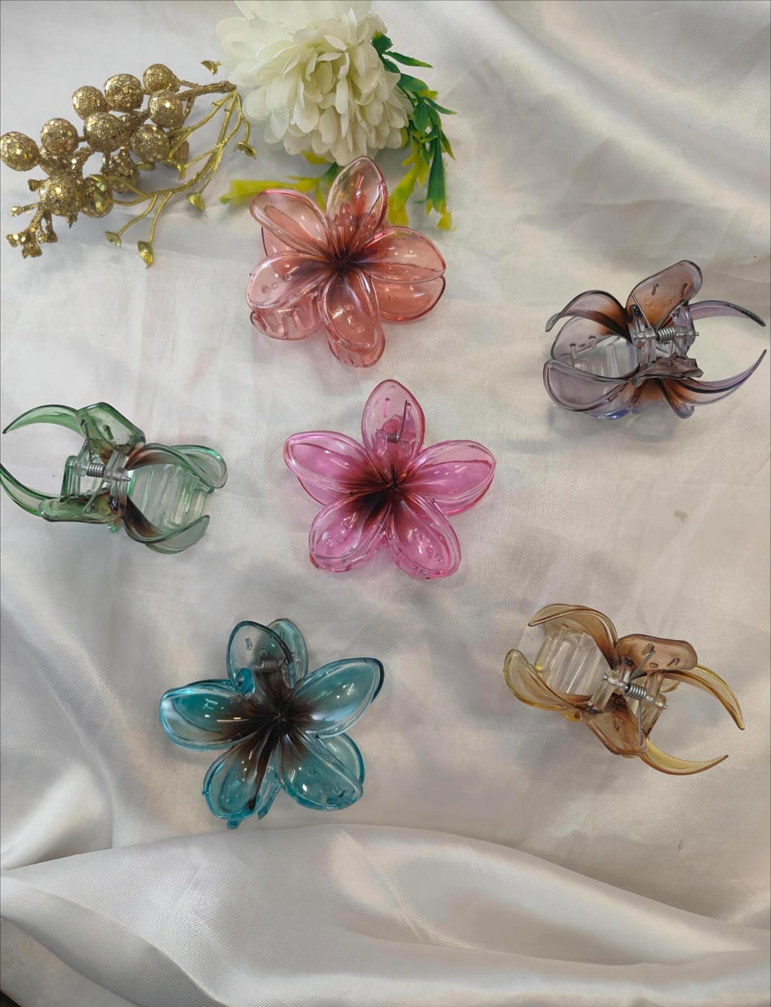 Stylish Flower Transparent Hair Claw Clips Set, Gradient Lily Design for Women & Girls