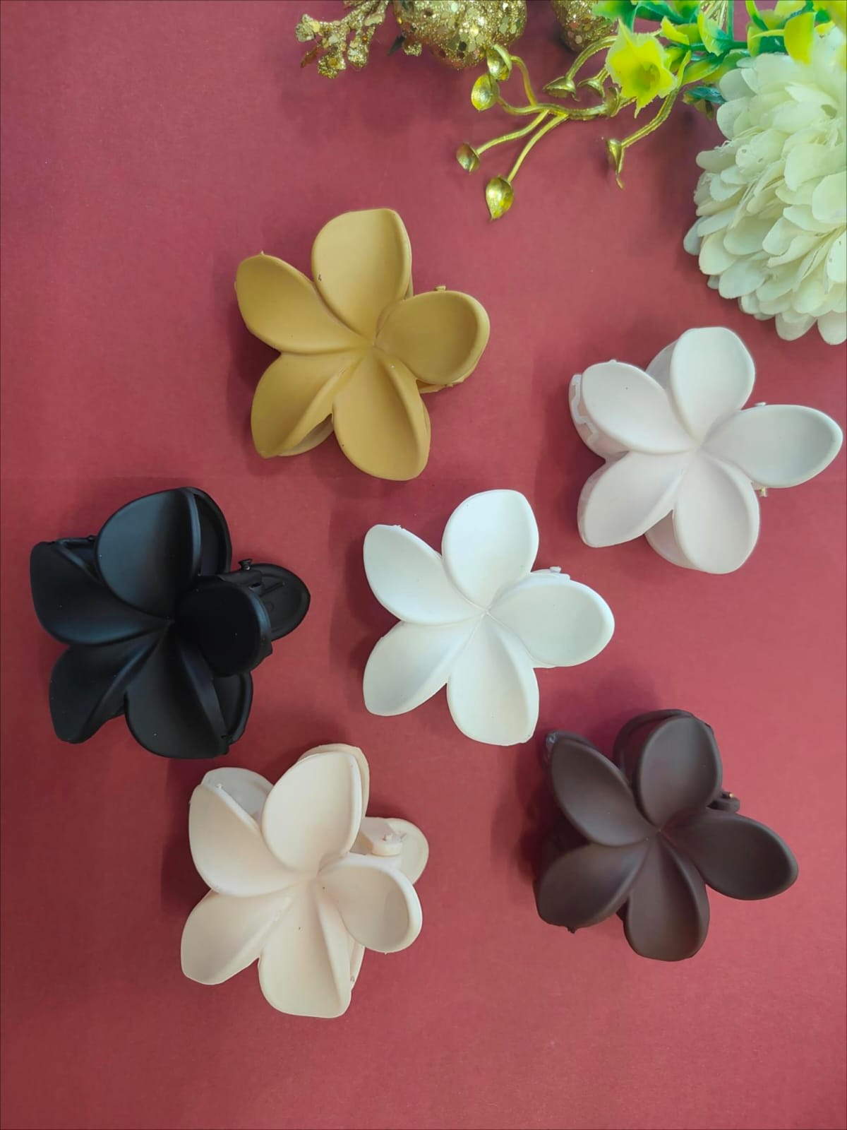 Stylish Flower Medium Matte Hair Claw Clips Set, Gradient Lily Design for Women & Girls