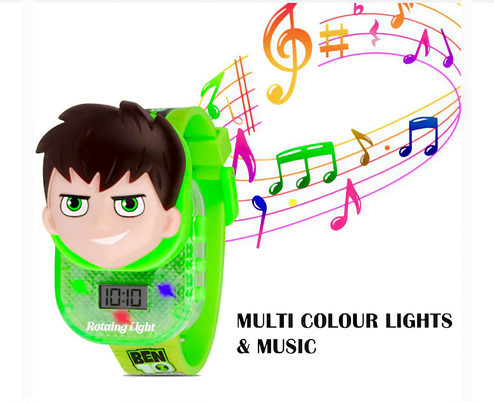 Aude kids Digital dial Ben 10 rotating Light glowing with music tune watch