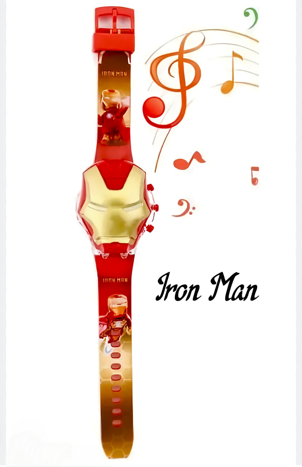 Aude kids Digital dial Iron man rotating Light glowing with music tune watch.