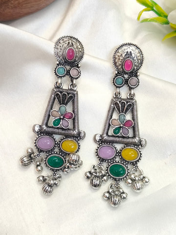 Vintage Multicolor Stone Oxidized Dangle Earring