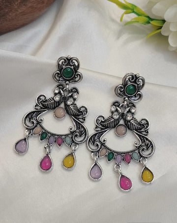 Navrang Silver Multicolor Chandbali Earring