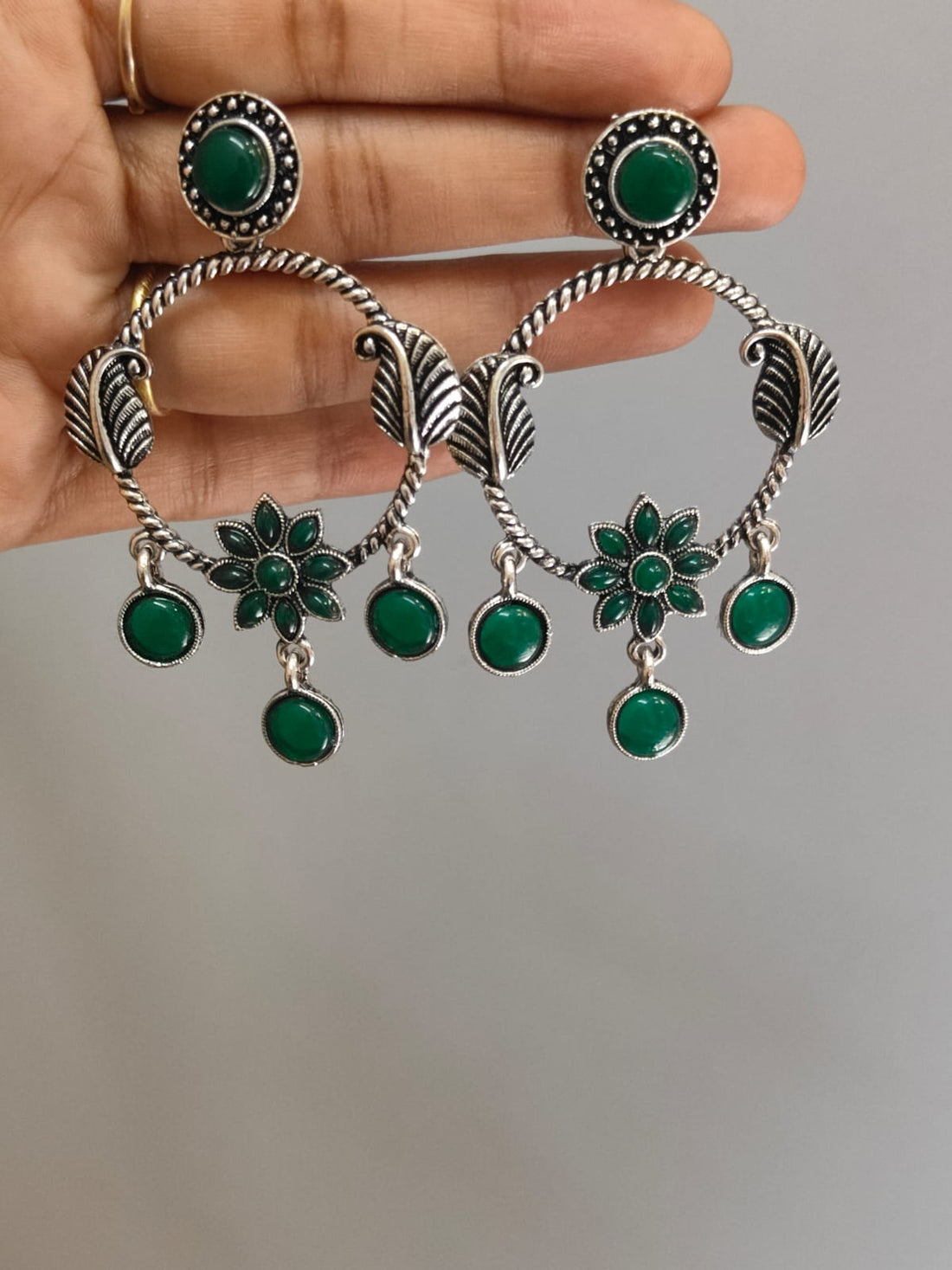 Green Glow Floral  Chandbali Earring