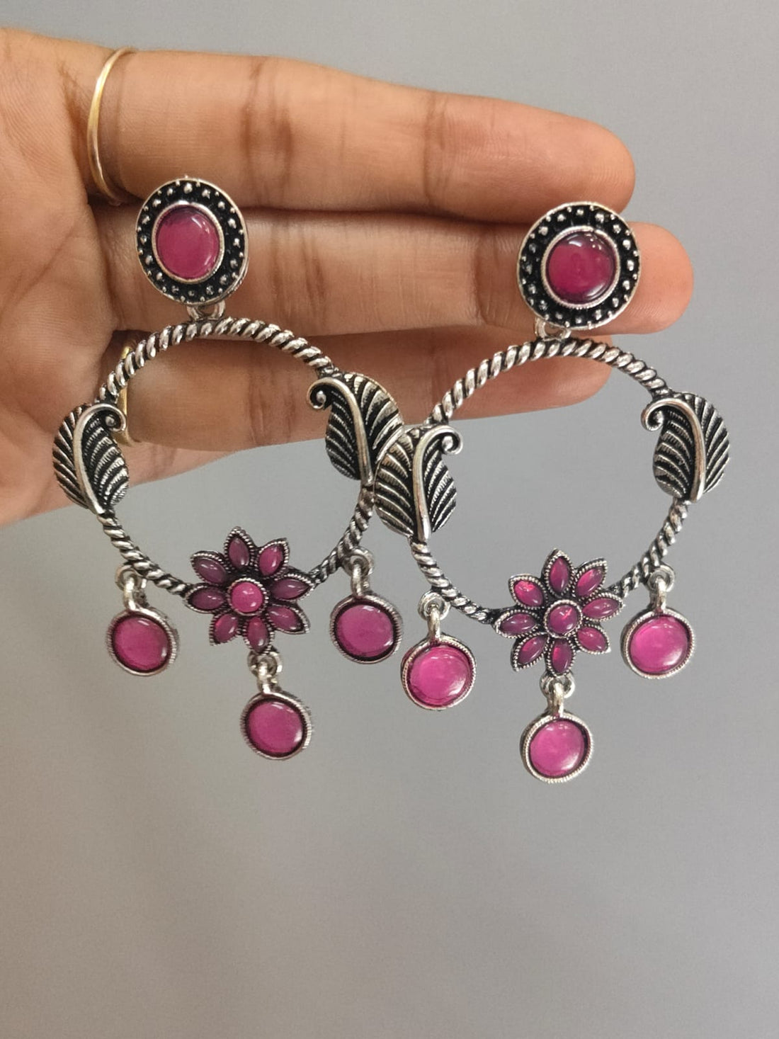 Pink Glow Floral  Chandbali Earring
