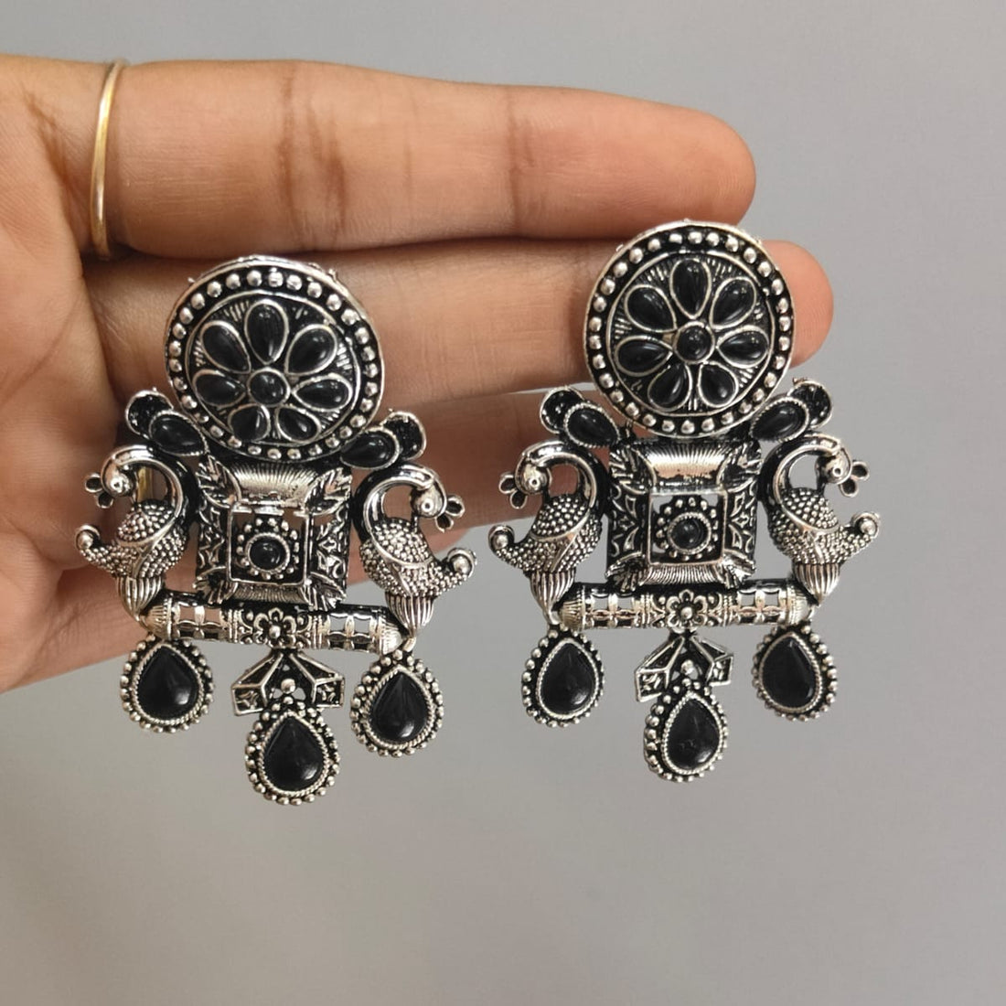 Royal Peacock Black Ethnic Dangle Earring