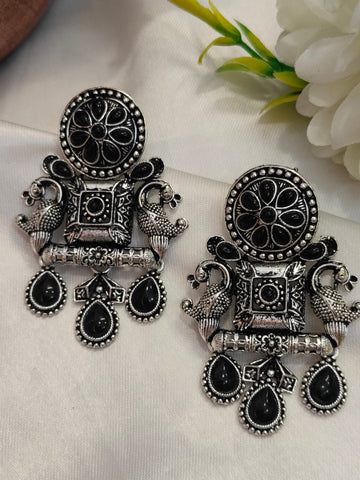 Royal Peacock Black Ethnic Dangle Earring