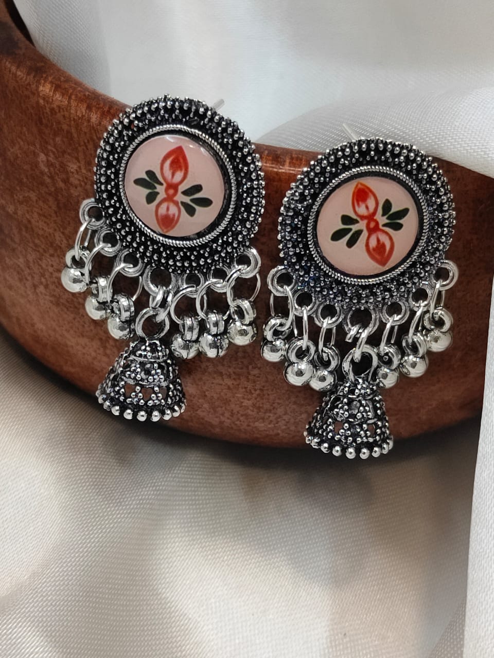 Fork Art Phool Jhumkas Earrings