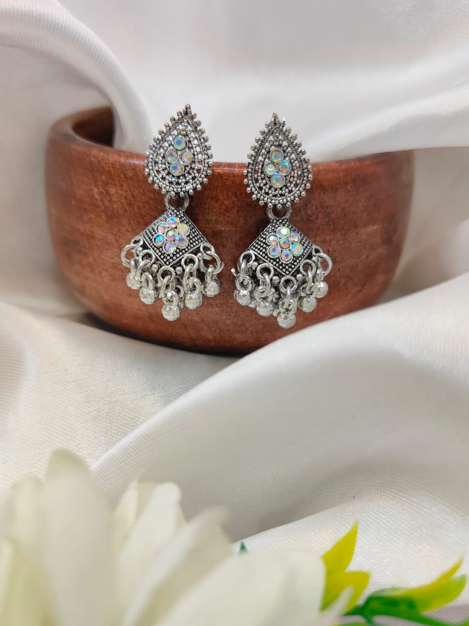 Crystal Shine Oxidized Jhumkis