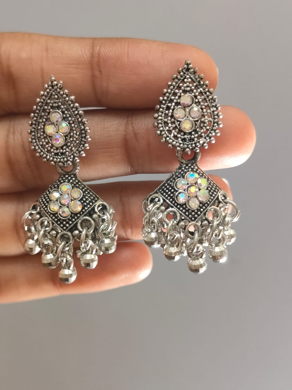 Crystal Shine Oxidized Jhumkis