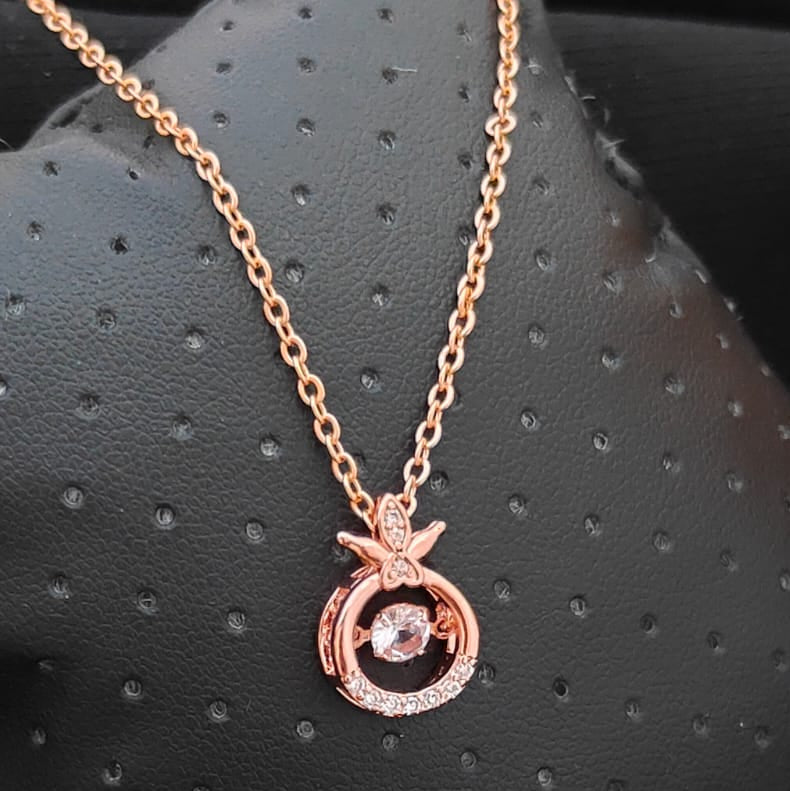 ROSE GOLD PLATED DANCING DIAMOND FANCY PENDANT CHAIN
