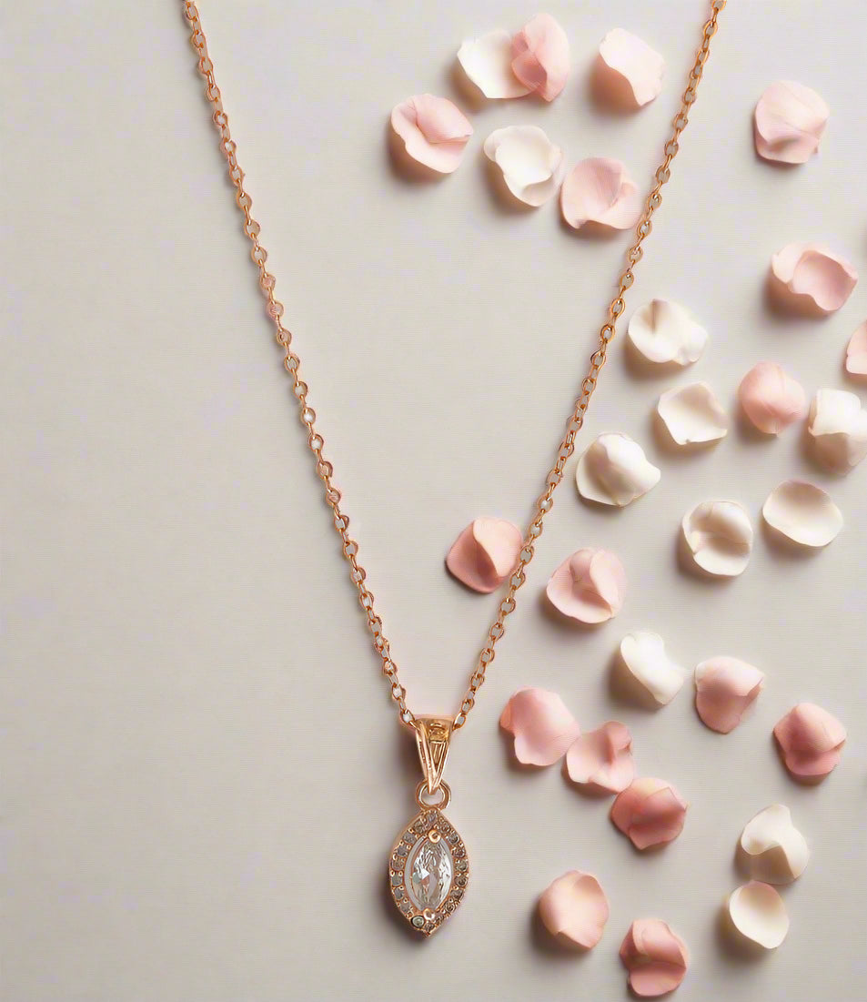 ROSE GOLD PLATED WHITE CRYSTAL PENDANT CHAIN