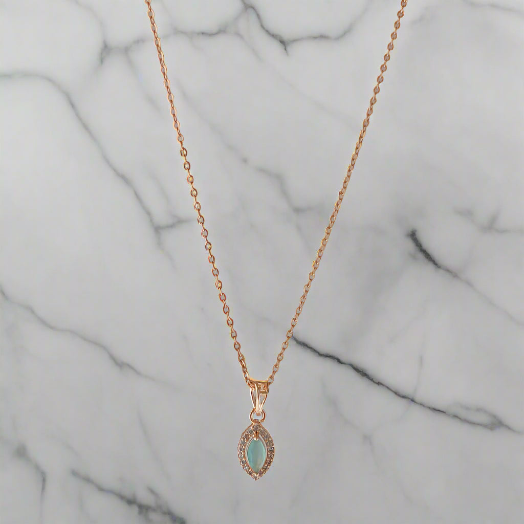 ROSE GOLD PLATED MINT GREEN CRYSTAL PENDANT CHAIN