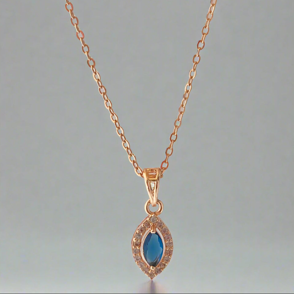 ROSE GOLD PLATED NAVY BLUE CRYSTAL PENDANT CHAIN
