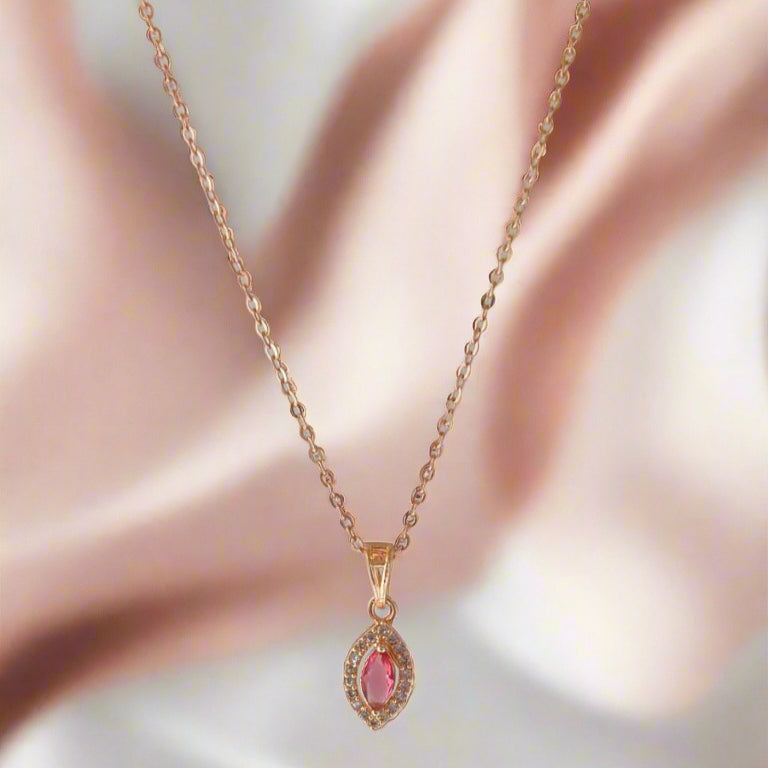 ROSE GOLD PLATED RUBY CRYSTAL PENDANT CHAIN