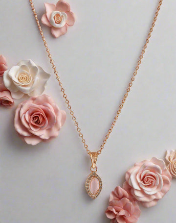 ROSE GOLD PLATED LIGHT PINK CRYSTAL PENDANT CHAIN