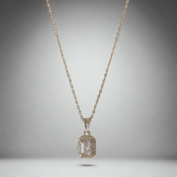 SILVER PLATED CUBIC WHITE CRYSTAL STUD PENDANT CHAIN