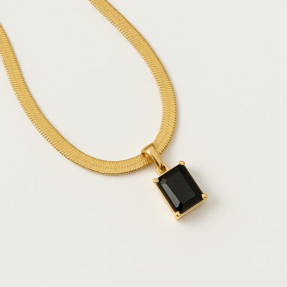 ANTI TARNISH BLACK STONE PENDANT CHAIN