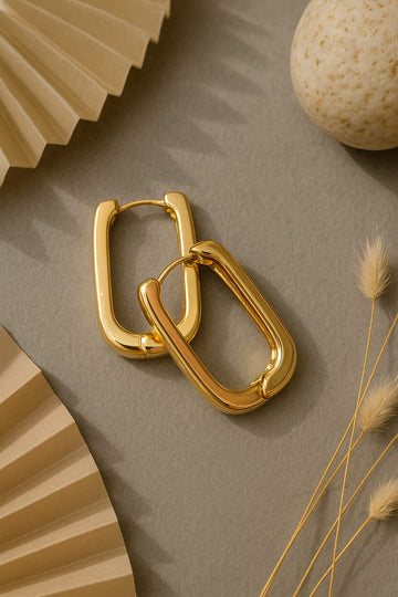 ANTI-TARNISH STYLISH RECTANGLE SHAPE HOOP EARRING-MEDIUM